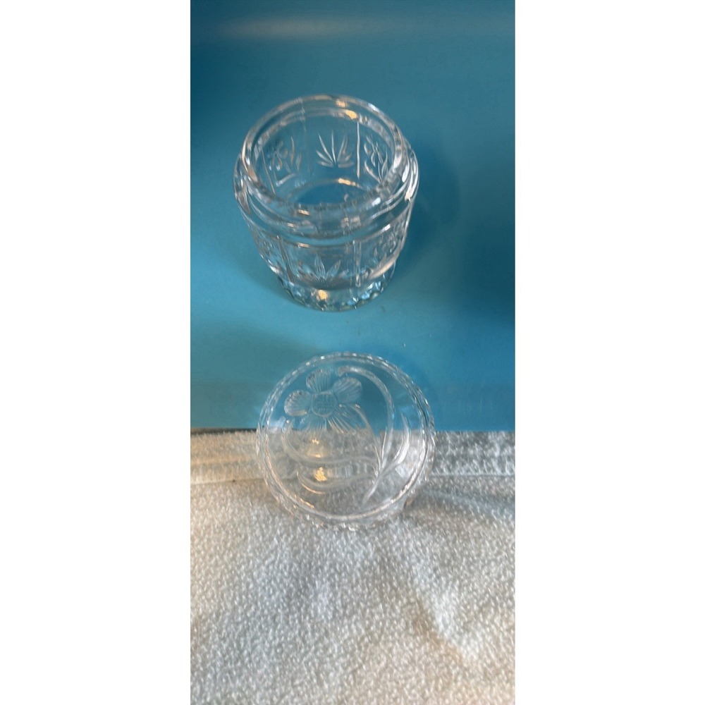 Vintage Avon Clear Glass Floral Candy Dish With Glass and Plastic Lid Grandma's